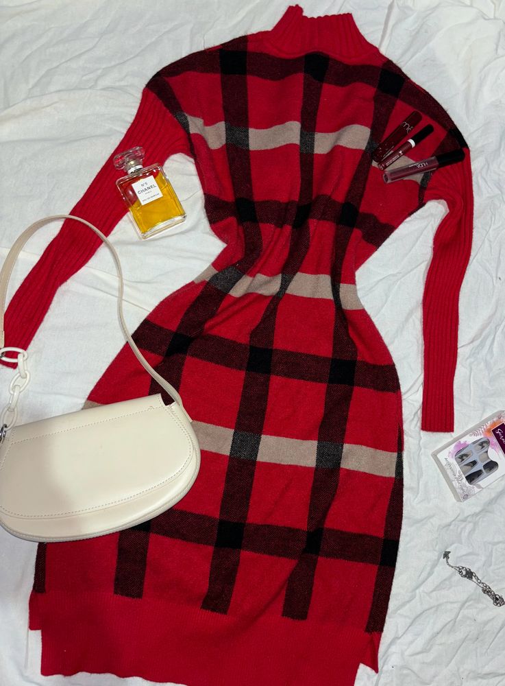 Checked Woollen Sweater dress