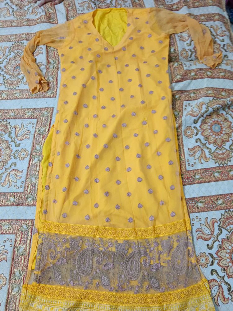 Mustard Embroidery Kurta