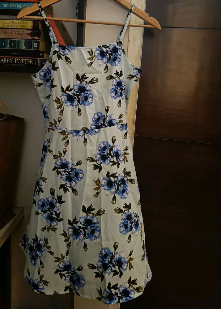 Green And Blue Floral Crepe Dress