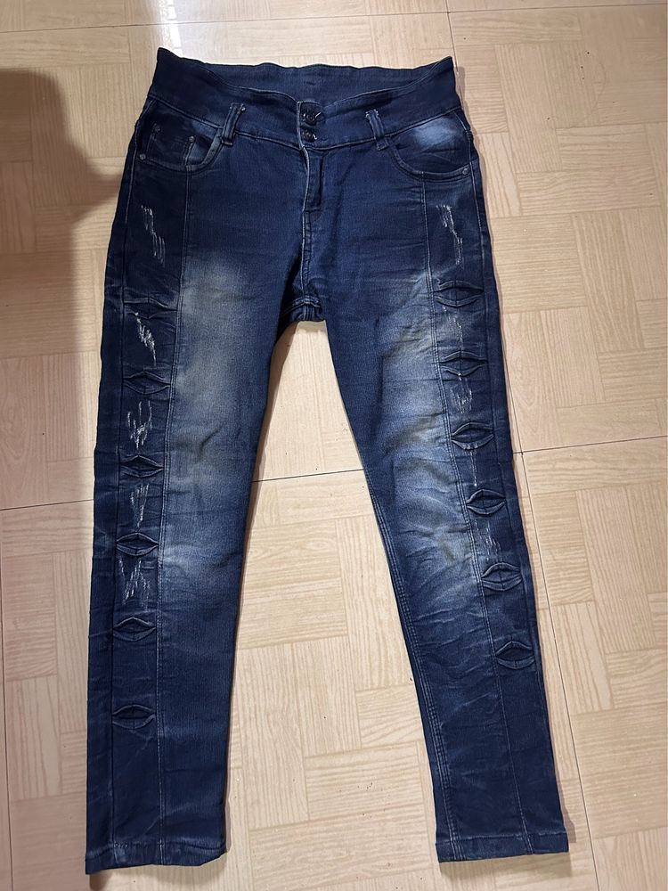 Blue Distress Mid Rise Jeans