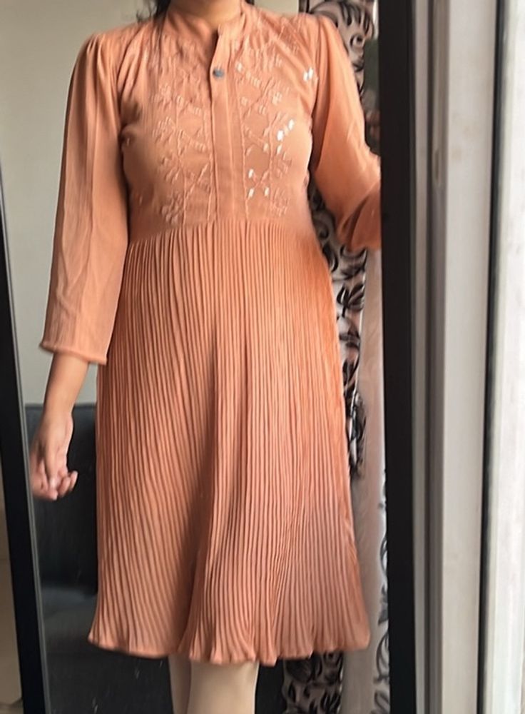 Nude Shade Dress With Mirror Work