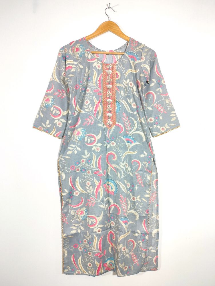 Grey Floral Printed Kurtas (Women's)