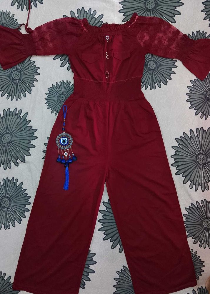 Beautiful Maroon Jumpsuit With 2 pockets