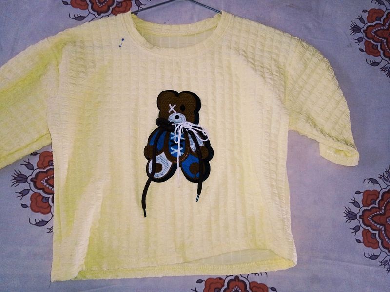 Yellow Preety Top With Cute Teddy Bear