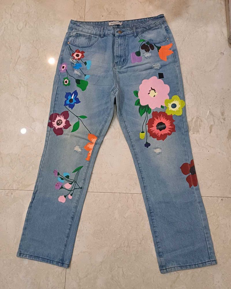 Handpainted Flower Denim