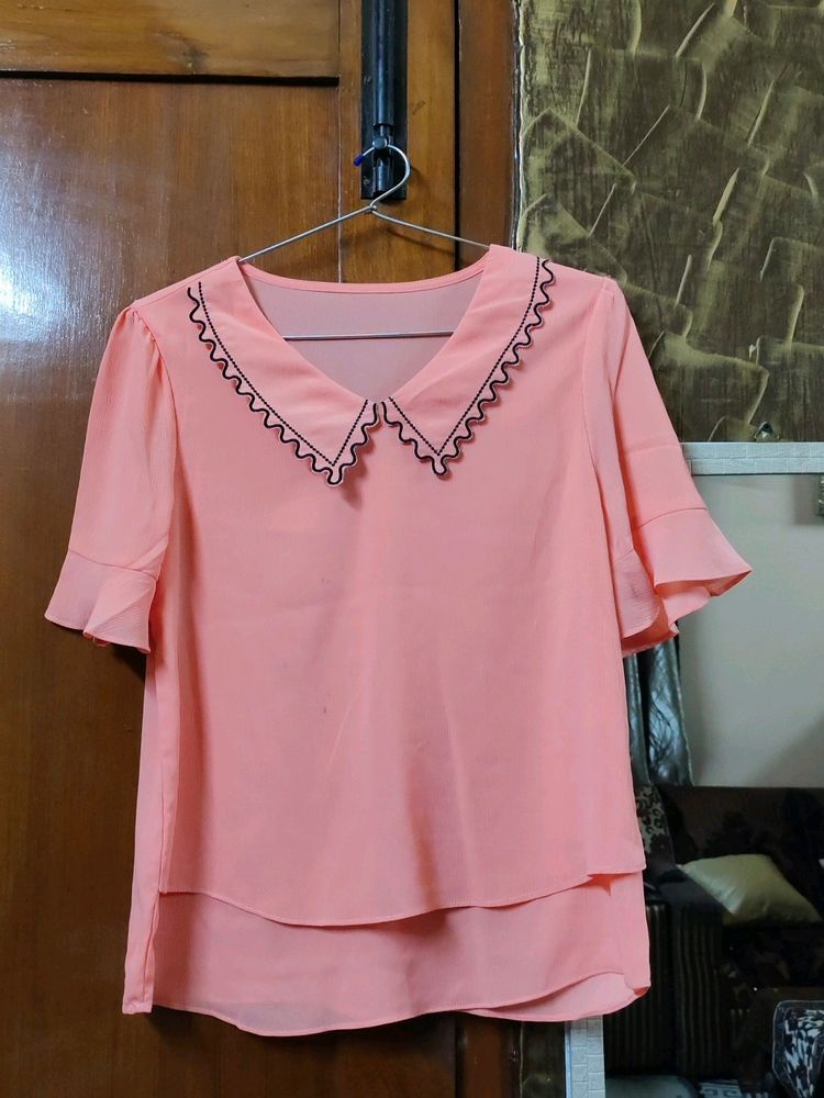 Peach Formal Collar Top -2d Design