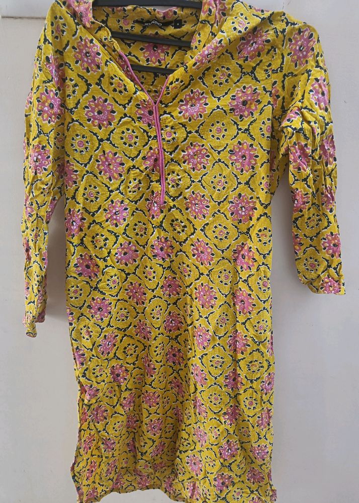 YELLOW COTTON KURTI