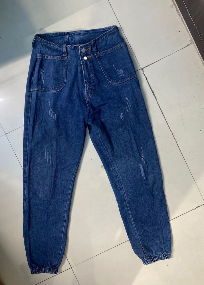 Women High-Waisted Denim Joggers