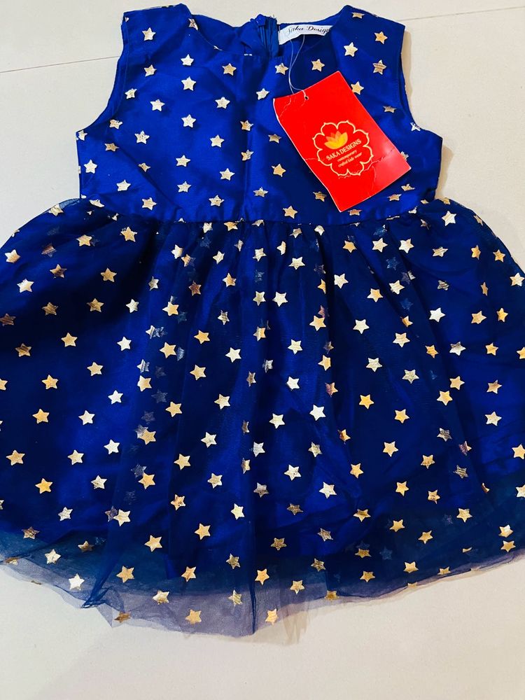 Beautiful Star Printed Frock For 3-4 Year Girl