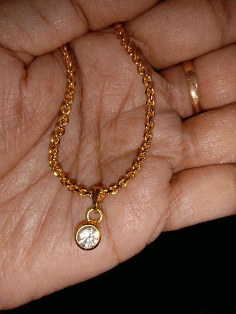 Gold Plated Chain With Diamond Pendant