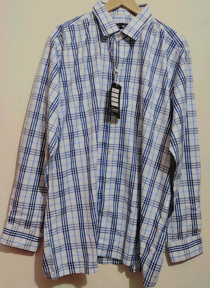 White Shirt Blue Lining Print Boy & Men 48 Chest