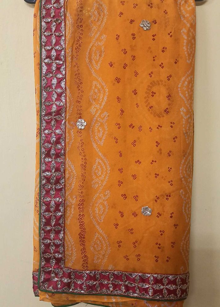 Orange Bandhej Saree With Border