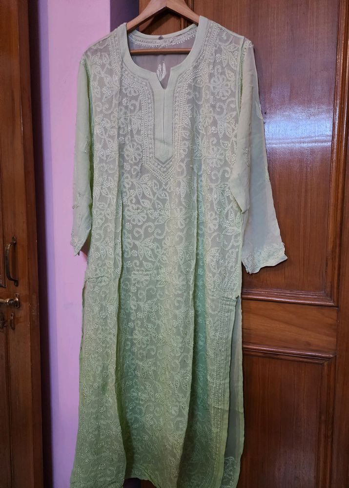 Pista Green Pure Georgett Chikankari Kurta Set