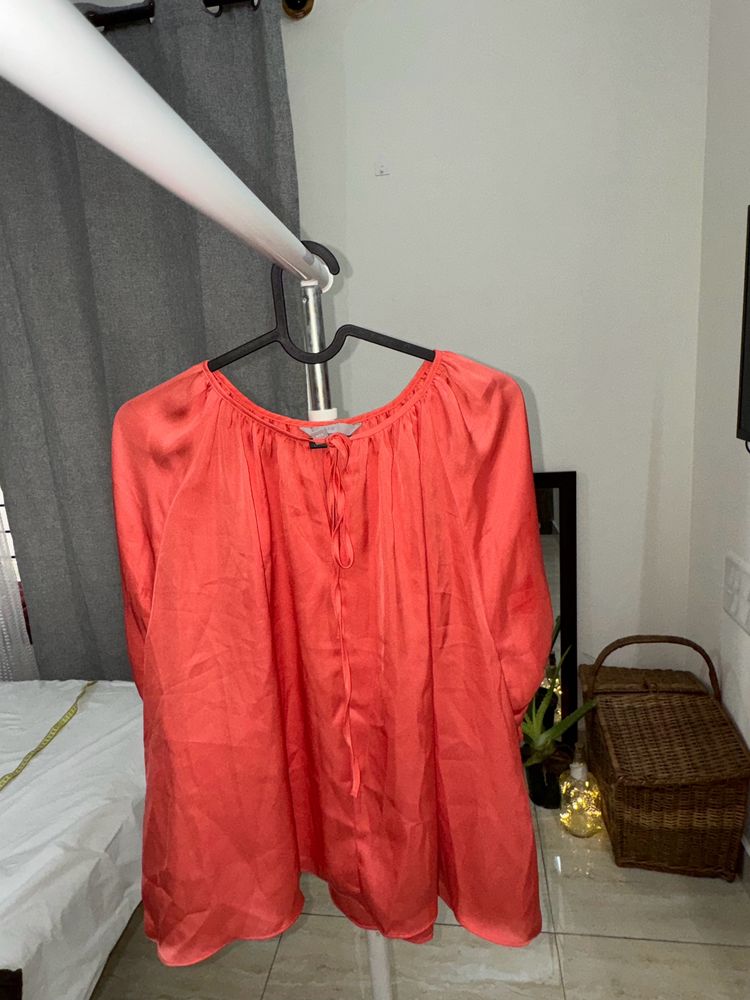 Neon Peach Satin Blouse