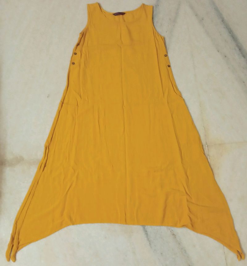 Mustard Yellow  Fish Cut Plain Kurta