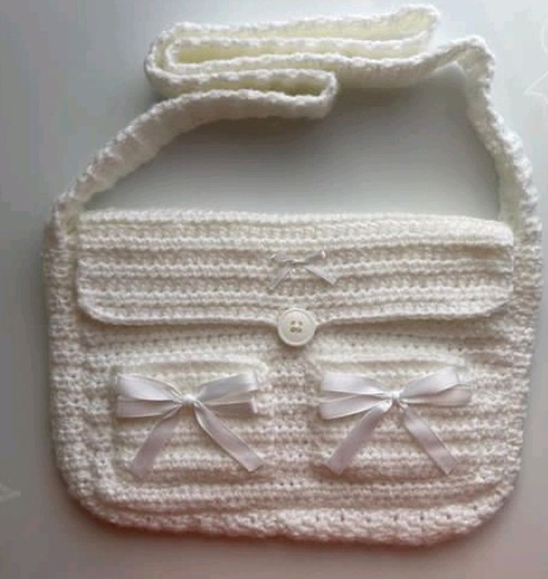 Crochet White Messanger Bag 🎀💕