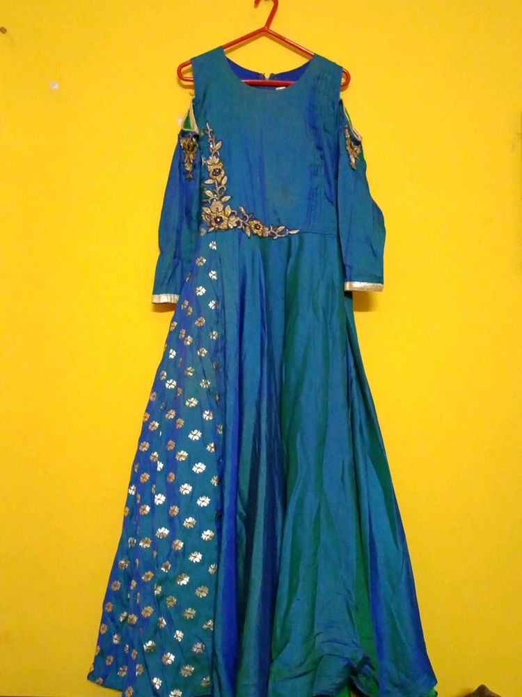 Peacock Blue Colour Ethnic Girls Gown