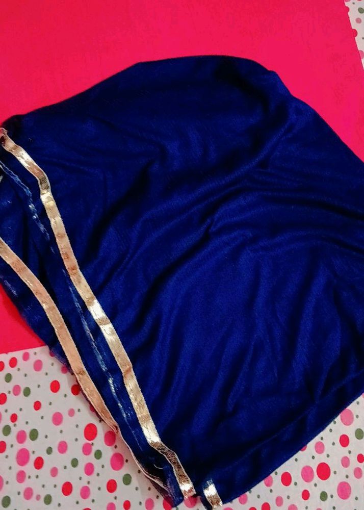 Blue Duppata With Gold Border