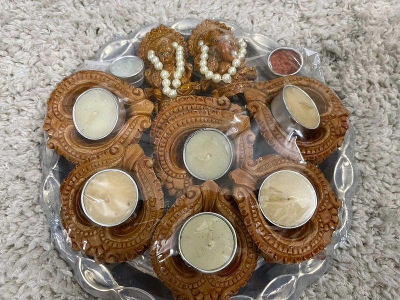 Diwali Thali With Dias And Laxmi Ganesh Idols