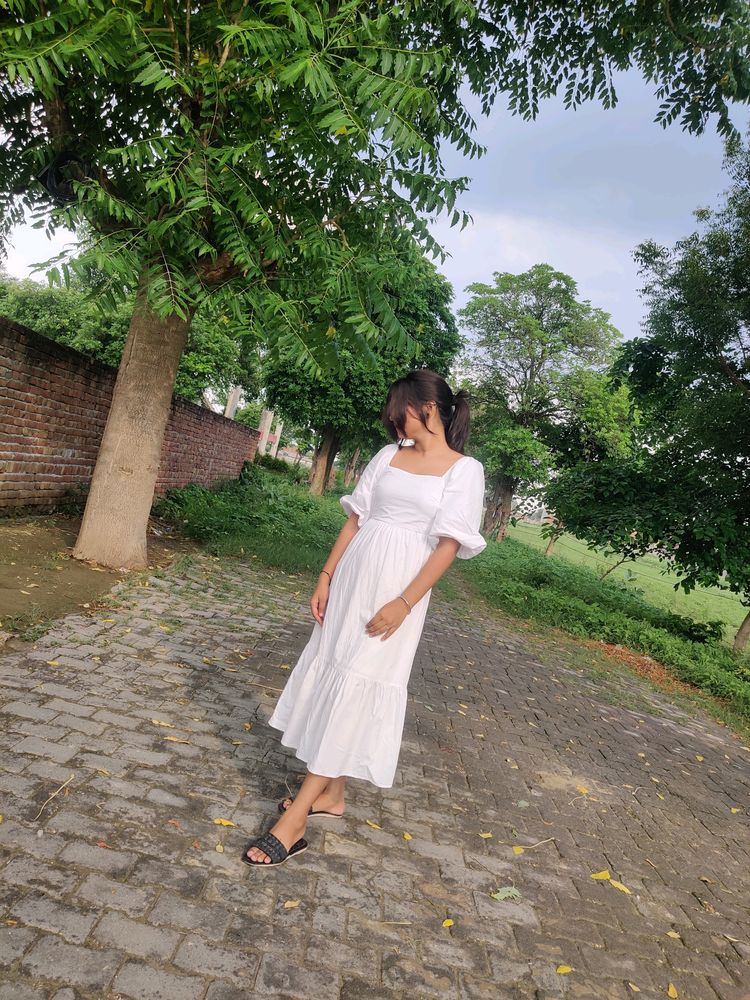 White Cotton Aline Dress