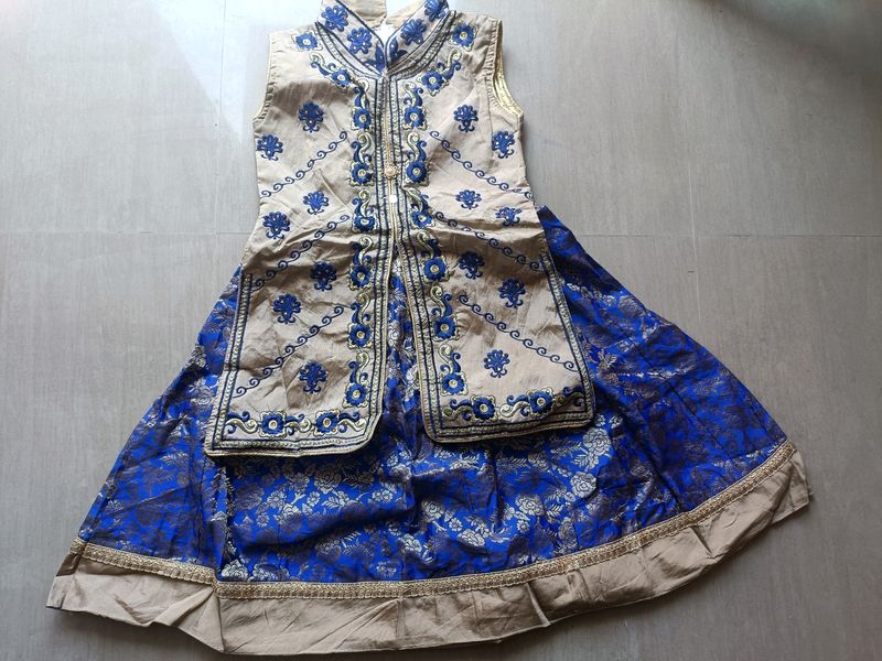 Ethnic Blue And Sandal Frock