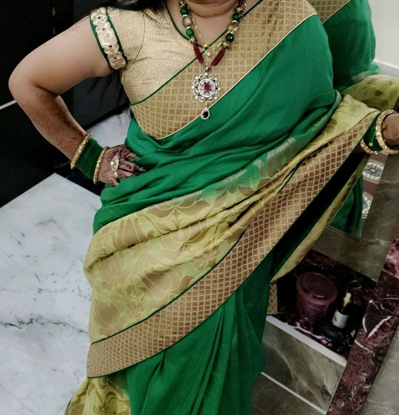 Simple ,Light Weight Green Saree