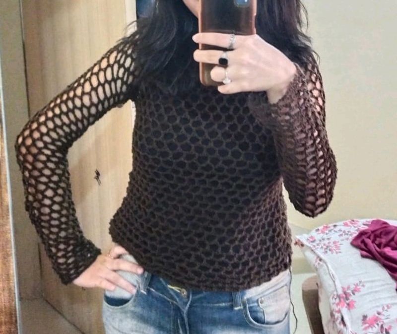 dark brown crochet top