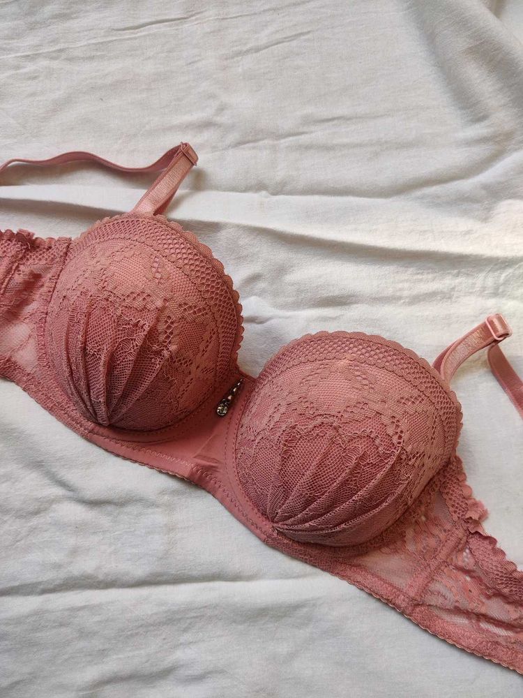 Baby Pink Padded Lace Bridal Bra For Women