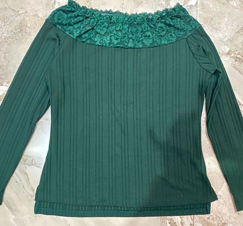 Dark Green Off Shoulder Top