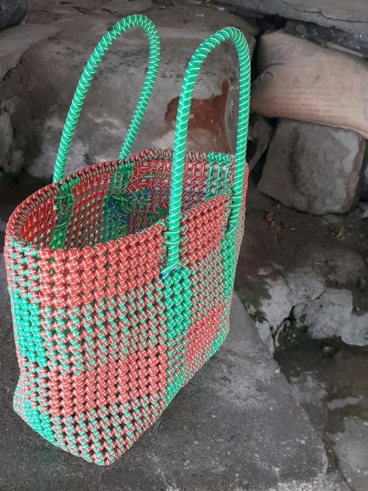 Hand Made Red With Green Wire Bag