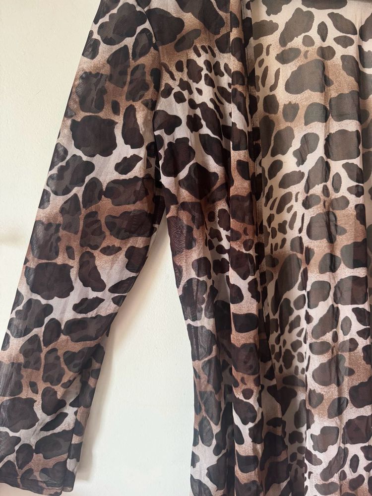 Animal Printed Collarless Longline Jacket