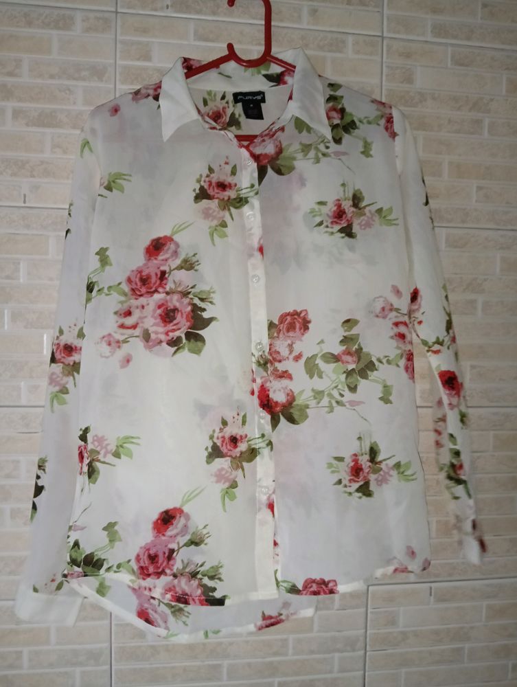 Women's Off White Flower Print Shirt