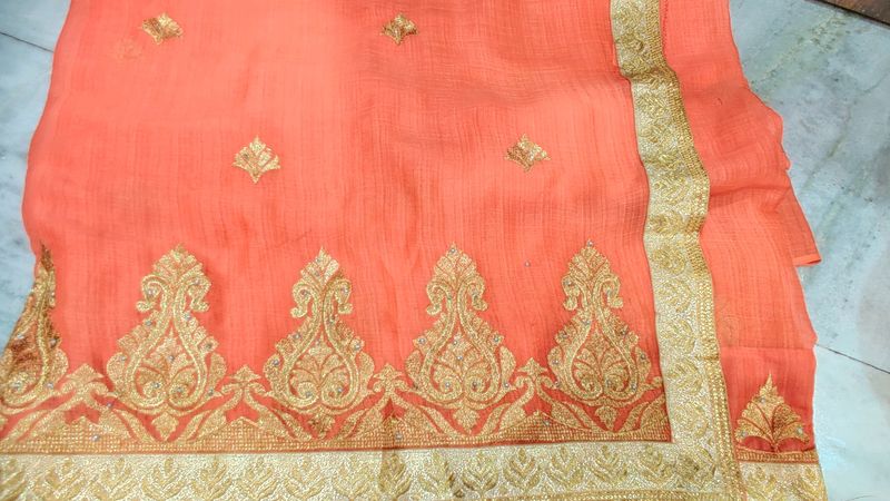 New Orange/Peach With Golden Work Saree