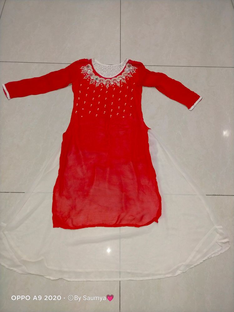 Beautiful Red Kurta With Mirror Work