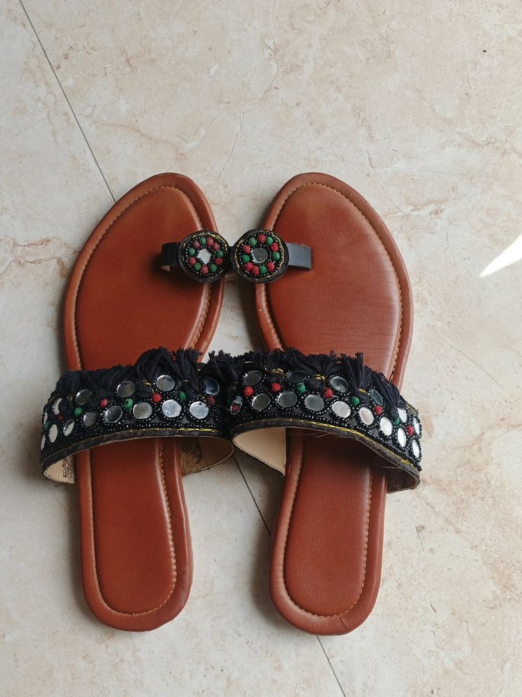 Beautiful Flat Slippers With Mirror Work