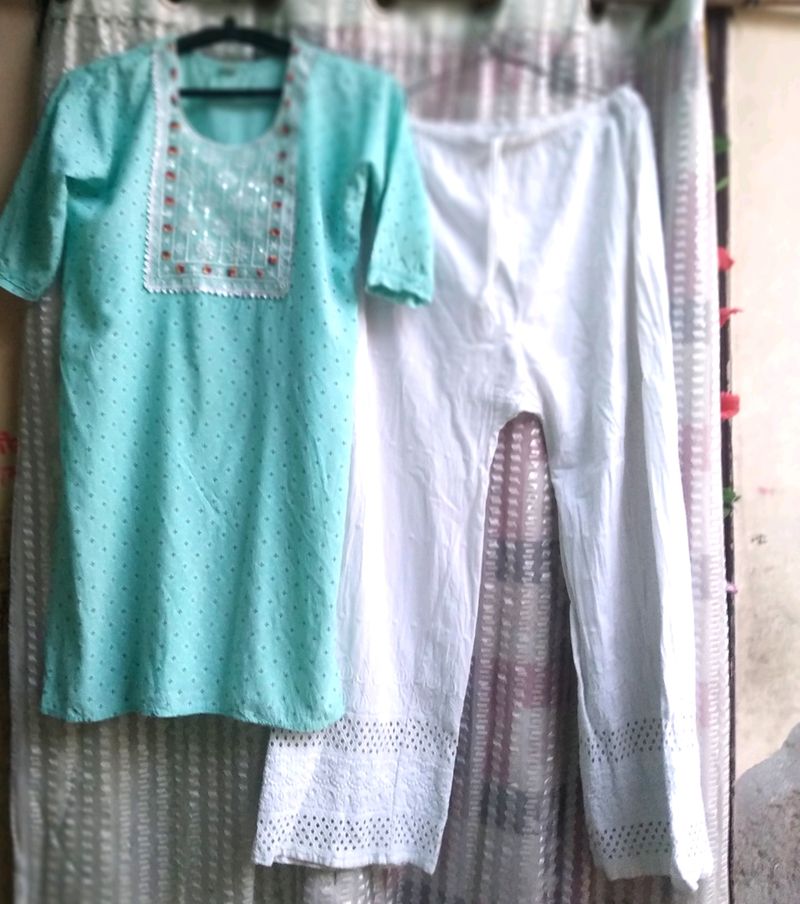 Sky Blue Kurti Set With Plazo