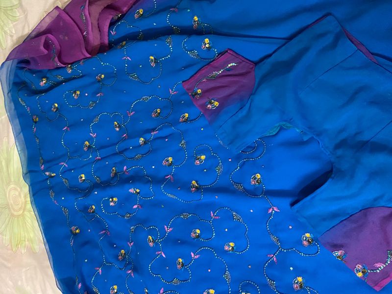 Blue Purple Party Wear Saree