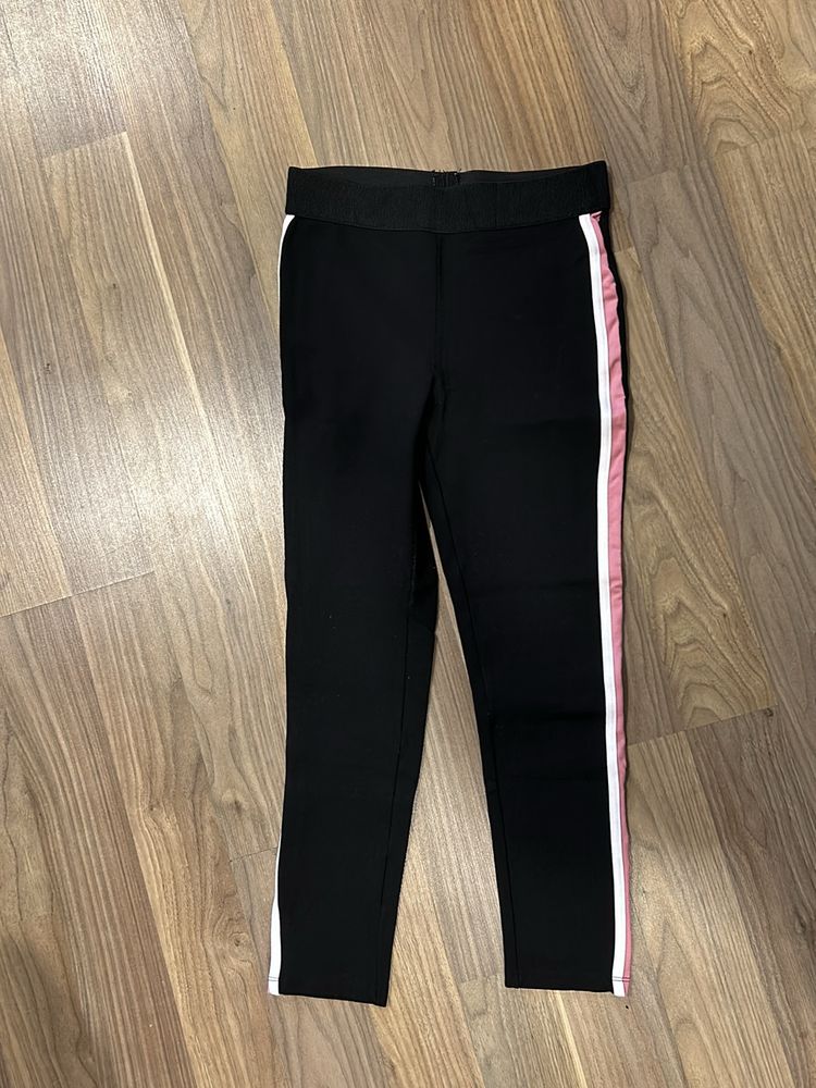 Zara Black Pants With Pink And White Stripes