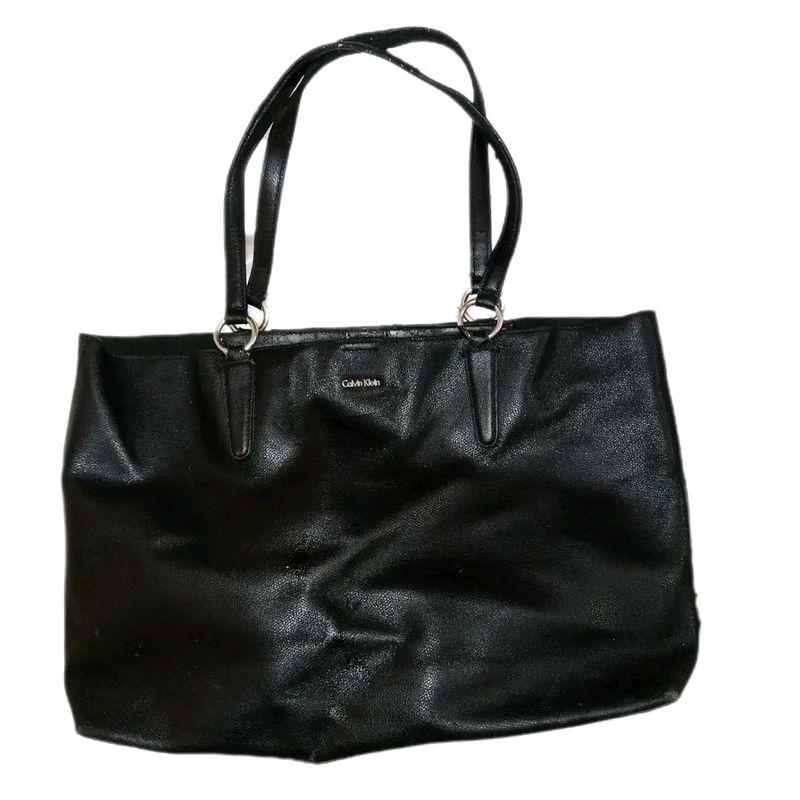 Calveinclien Black Leather Trendy See Tote Handbag