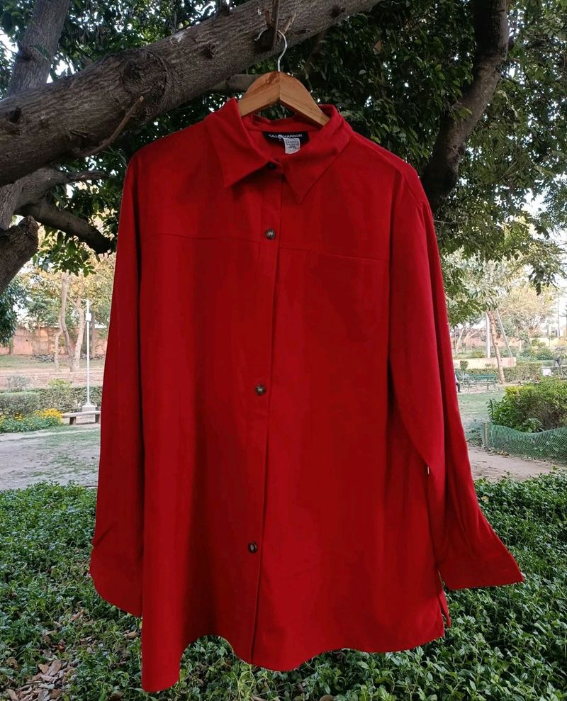 CHERRY RED OVER SIZE SHIRT