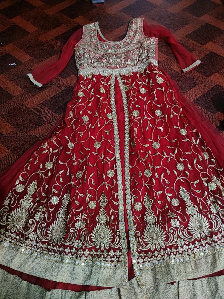 Very Beautiful Red Net Gown Heavy Embroidery