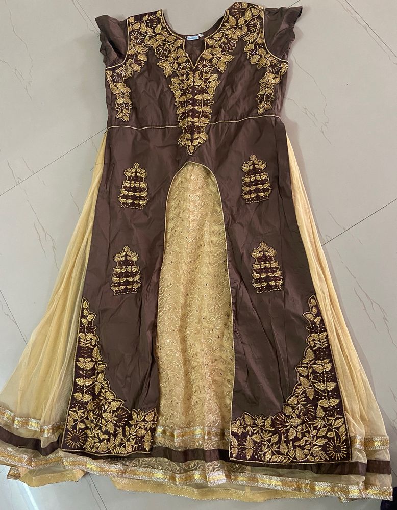 Anarkali With Coffee Brown And Gold Combination