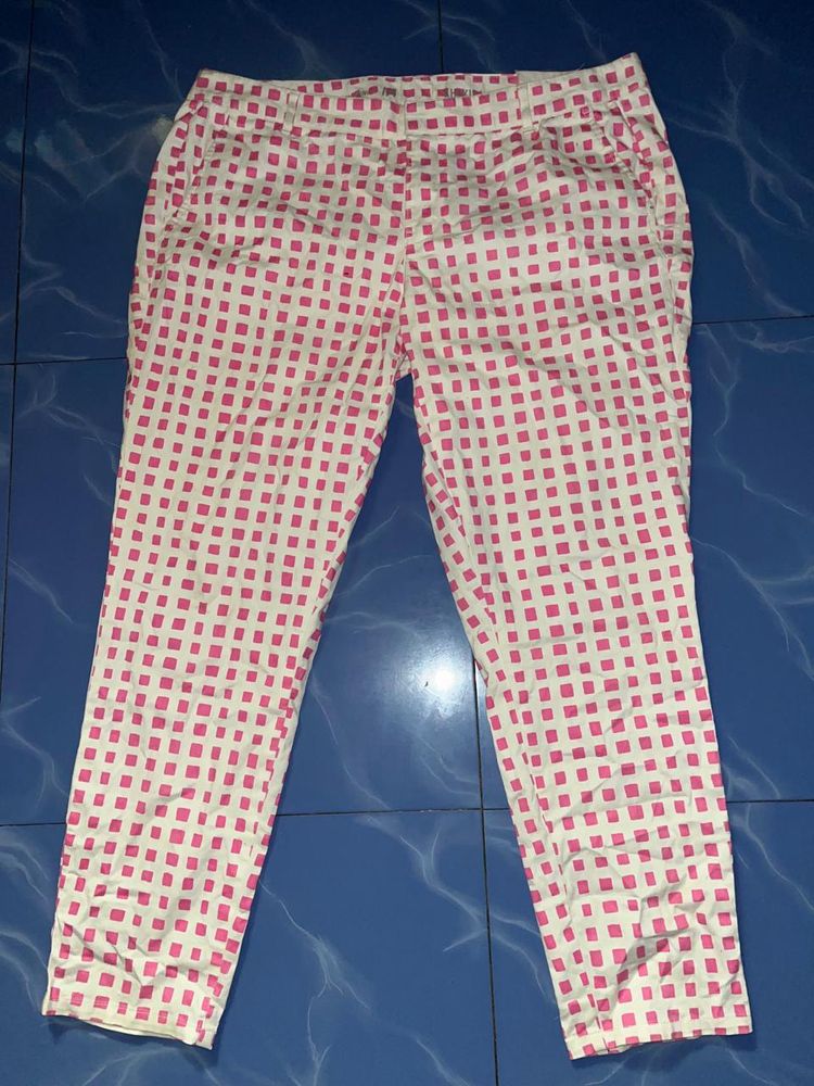 White & Pink Printed Designer Pant Having Pockets