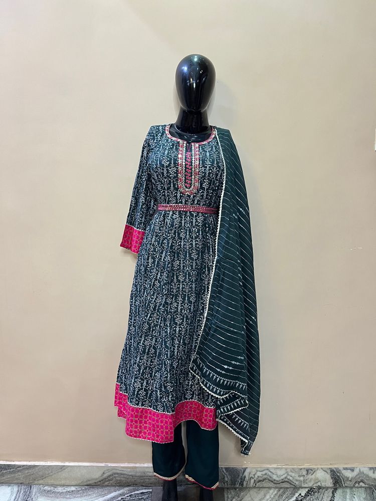 Printed Cotton Anarkali Suit Set