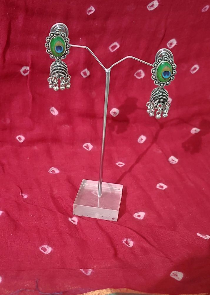 Peacock oxidised Jhumka