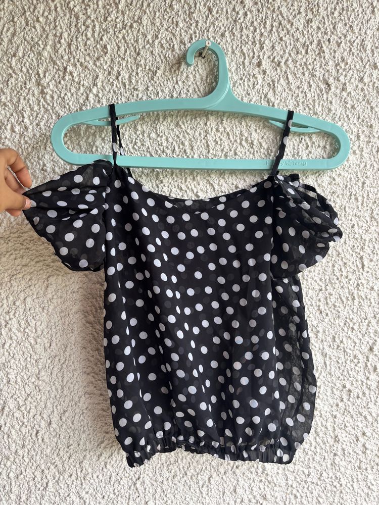 Cute Off The Shoulder Polka Dots MeshTor