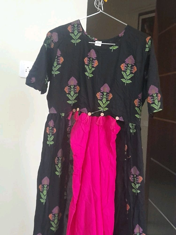 Front Open Cut Kurta With Pink Plazo