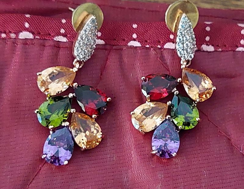 Multicolor CZ 18K Gold Plated Dangle Drop earrings