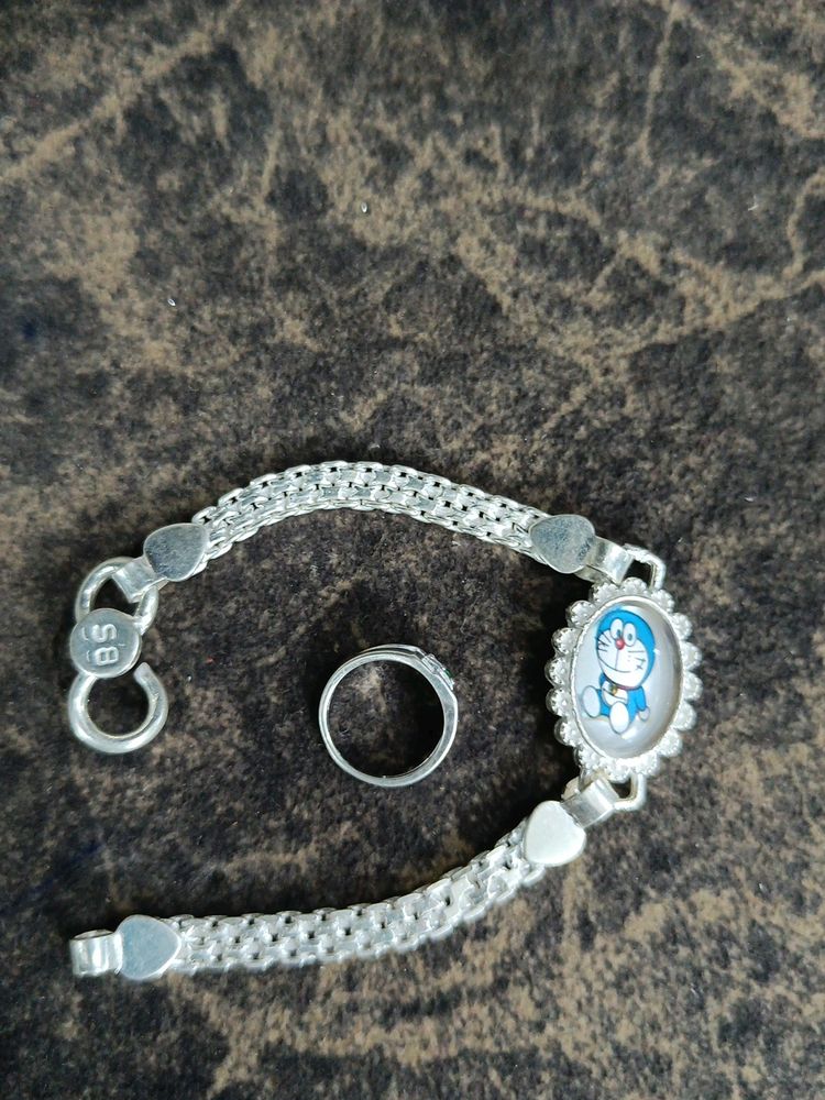 Kids Bracelet And Ring Pure Silver  Combo