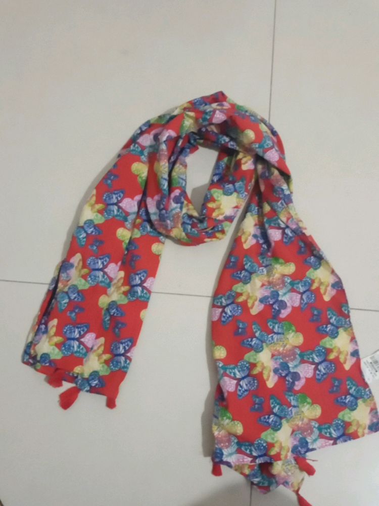 Red colour butterfly printed scarf